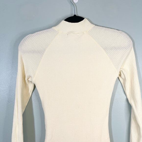 Staple & Hue Women's Cream Ruched Long Sleeve Knit Bodycon Mini Dress Small NWT - Picture 2 of 9